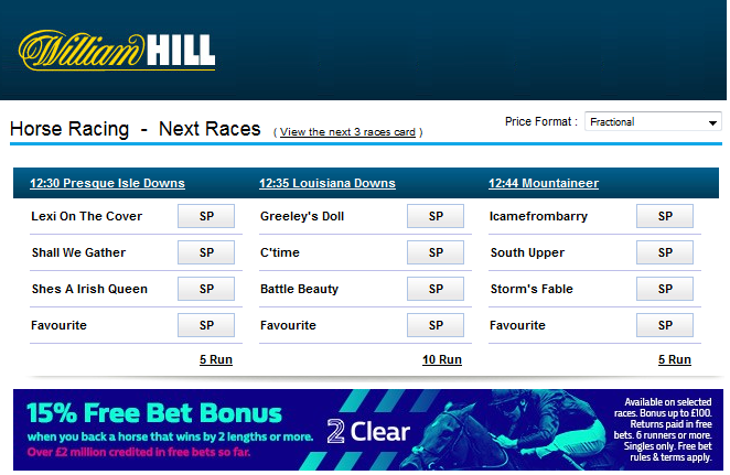 latest horse racing odds at William Hill